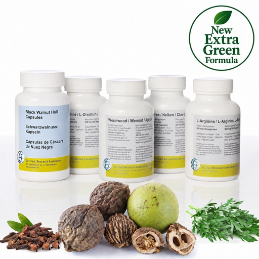 [PARASITENPROGRAMM_CAPS] Complete Herbal Para-Program with Black Walnut Hull Capsules by Dr. Hulda Clark 